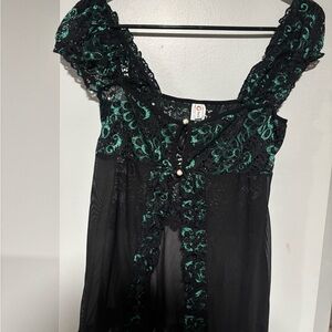 POL Black and Green Lace Chemise
